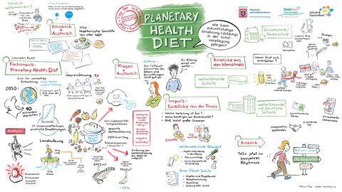 Graphic Recording zum Thema Planetary Helath Diet - Symbole und Schlagworte zu diesem Thema sind zu sehen