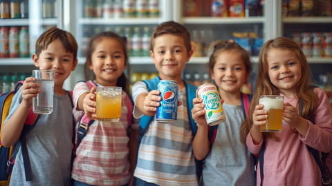 Schulkinder mit Getränken in der Hand