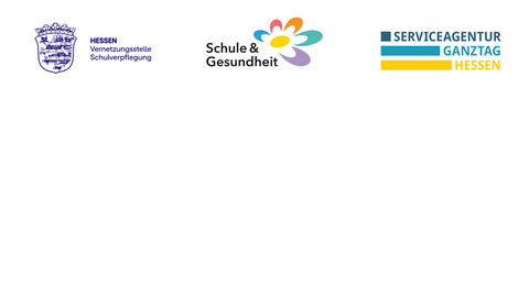 Zu sehen sind die Logos der Kooperationspartner für diese Veranstaltung: Vernetzungsstelle Schulverpflegung, Schule & Gesundheit, Serviceagentur Ganztag Hessen
