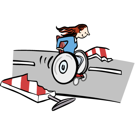 Barriere-frei Eine Frau im Rollstuhl durchbricht eine Sperre.