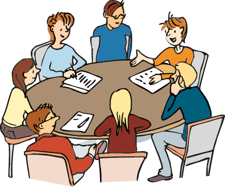 Eine Gruppe junger Menschen redet über eine Sache.